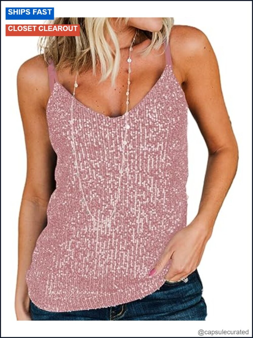 Sequin Cami Tank Top Sexy Sparkle Shimmer Spaghetti Straps Night Out